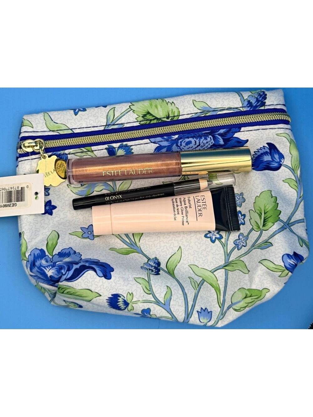 Estée Lauder Floral Makeup Bag with 3 Piece makeup set. Eyes, Lips, Face.